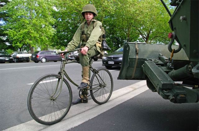 Young man dressed as a soldier Young man dressed as a soldier Victoria Street Cambridge
