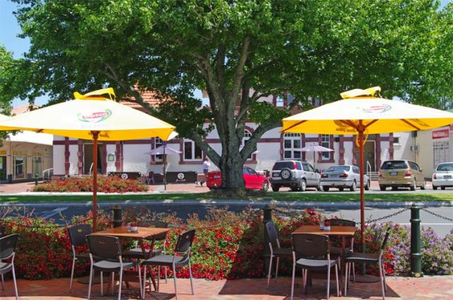 Cafe brollies lower Victoria Street Cambridge New Zealand