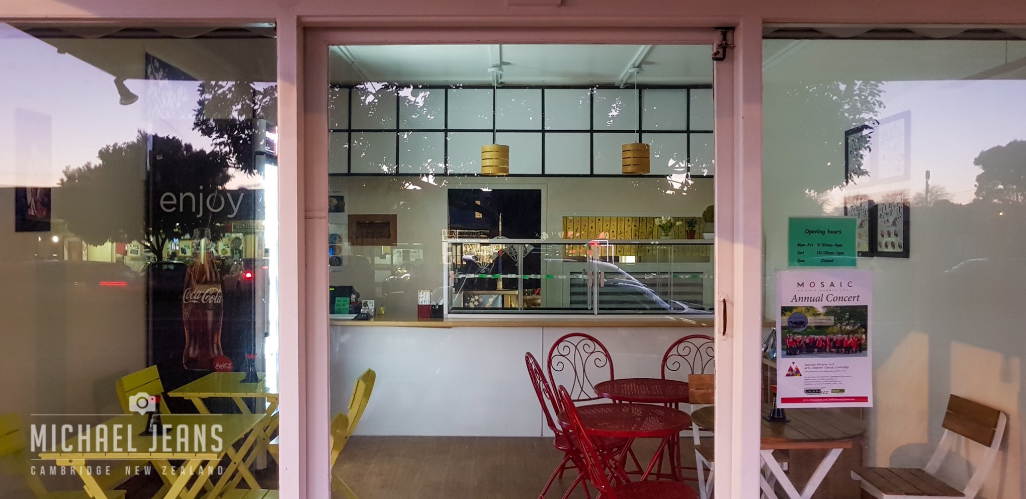 Enjoy. Shakespeare Street shops, Leamington, Waikato, New Zealand.