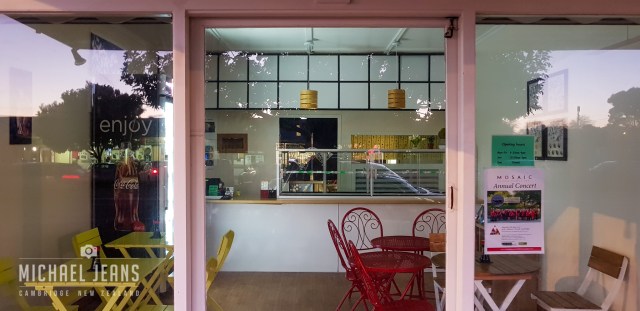 Enjoy. Shakespeare Street shops, Leamington, Waikato, New Zealand.