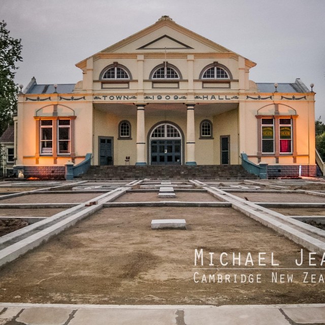 Laying the piazza between town hall and cenotaph Cambridge New Zealand