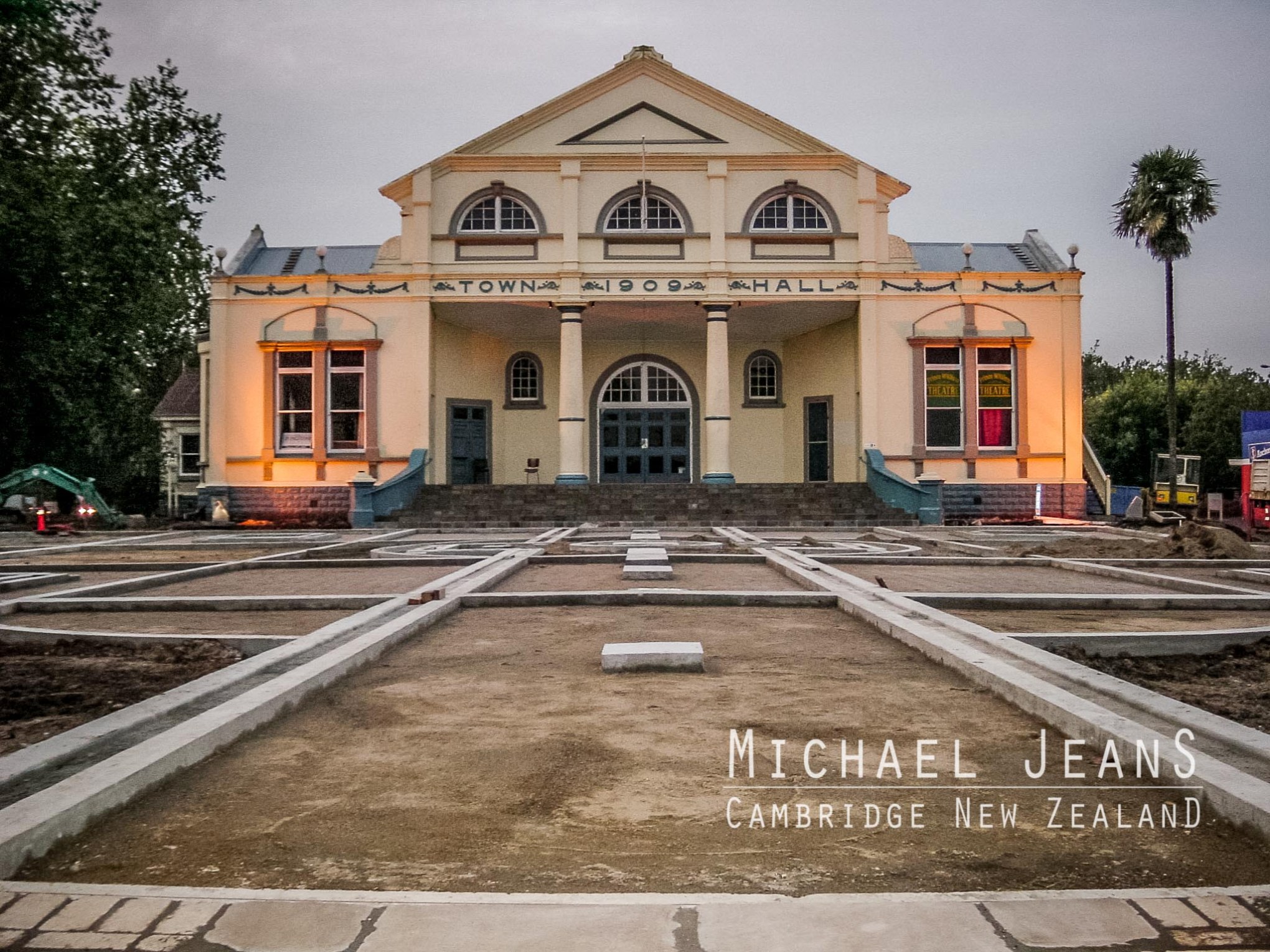 Laying the piazza between town hall and cenotaph Cambridge New Zealand
